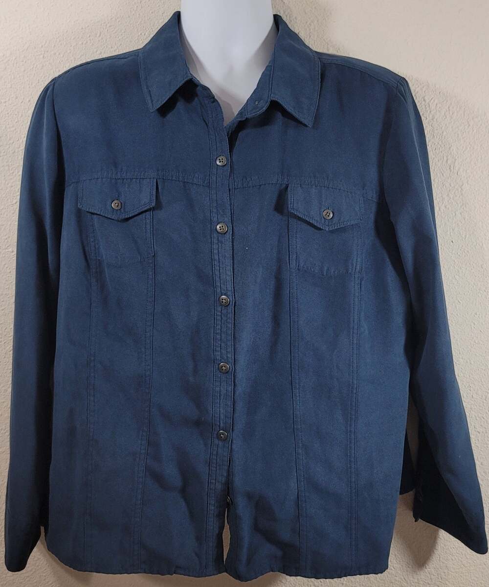 Croft & Barrow Blue Button Up Long Sleeves Collard Shirt XL Lightweight Soft